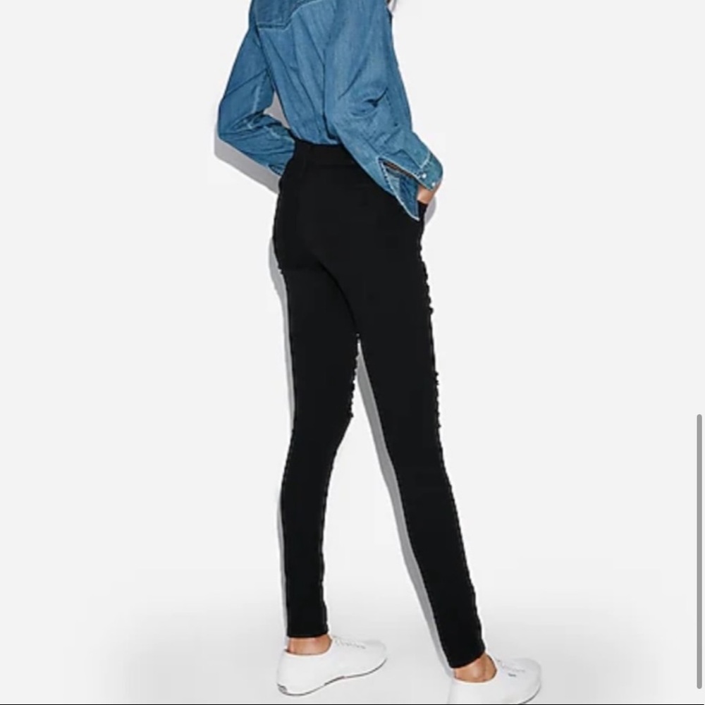 Express Mid Rise Black Ripped Jean Leggings - Picture 2 of 11